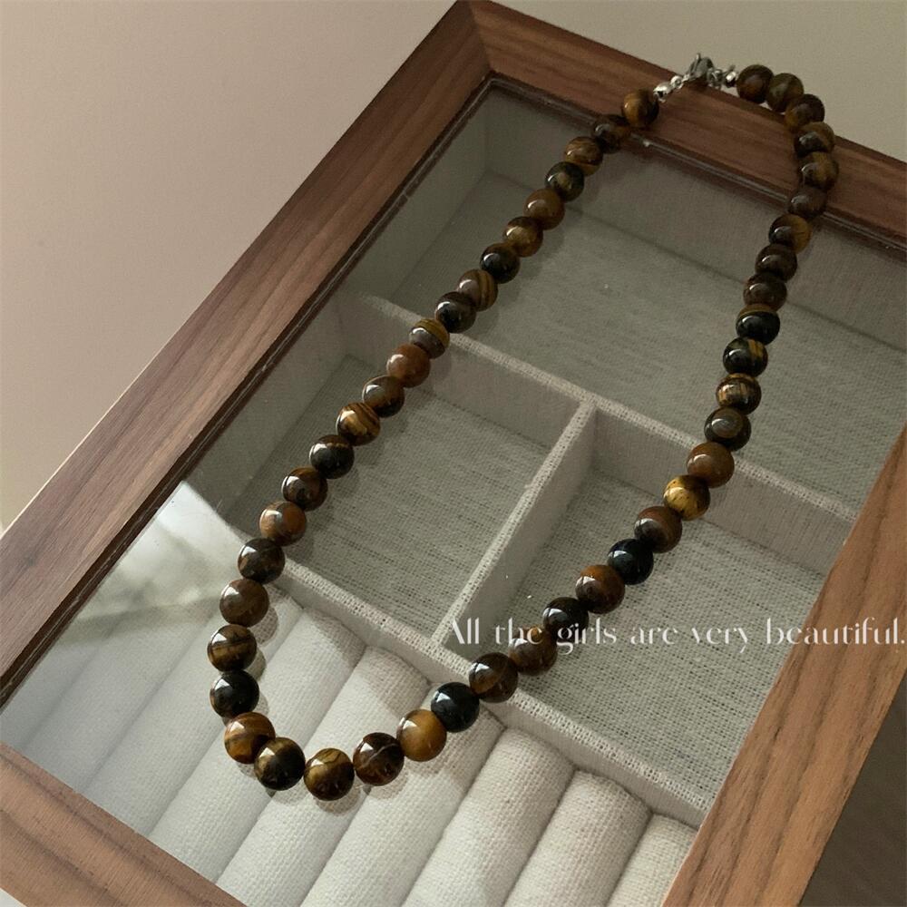 Advanced Simple Retro Handmade Beaded Twin Tigereye Necklaces