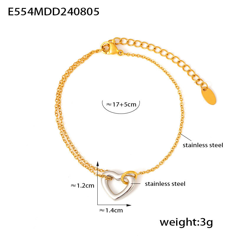 Women's French Hollow Heart Stainless Steel Gold-plated Bracelets