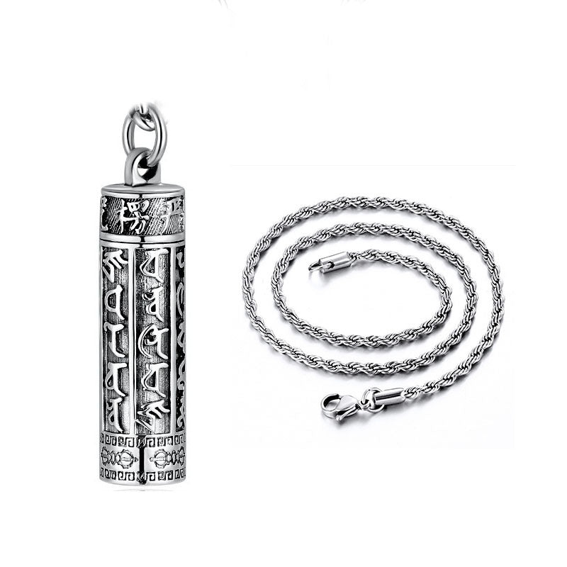 Men's Sier Trendy Six Word Mantra Niche For Statue Of Pendants