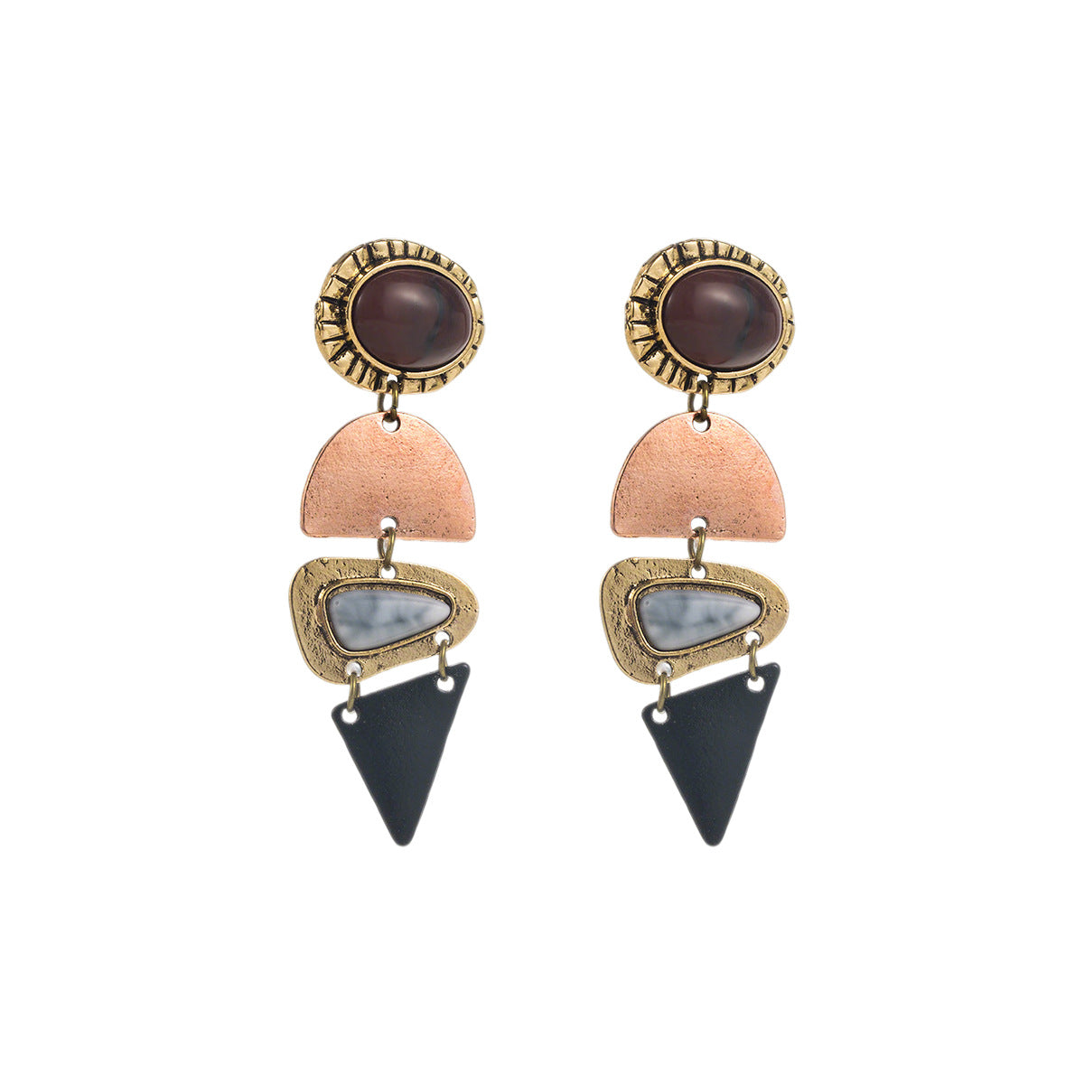 Retro Design Light Luxury Temperament Stitching Geometric Alloy Long Earrings