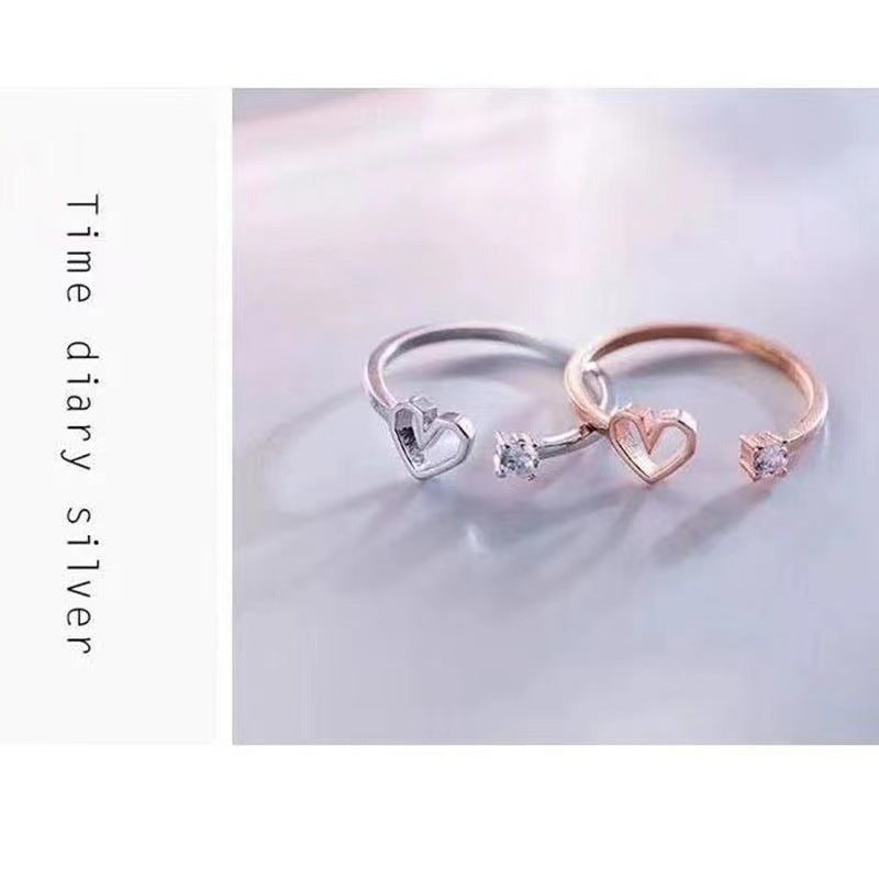 Korean Style Fresh Rhinestone Zircon Hollow Girlfriends Rings