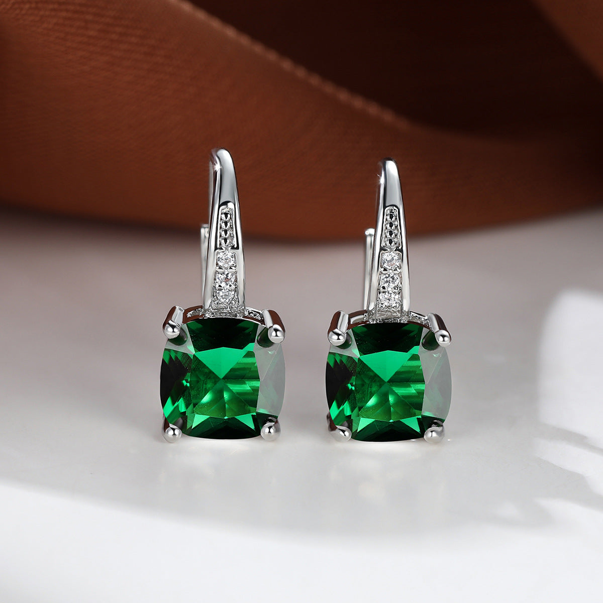 Women's Square Zircon Inlaid Ear Hook Korean Fashion Style Stud Earrings