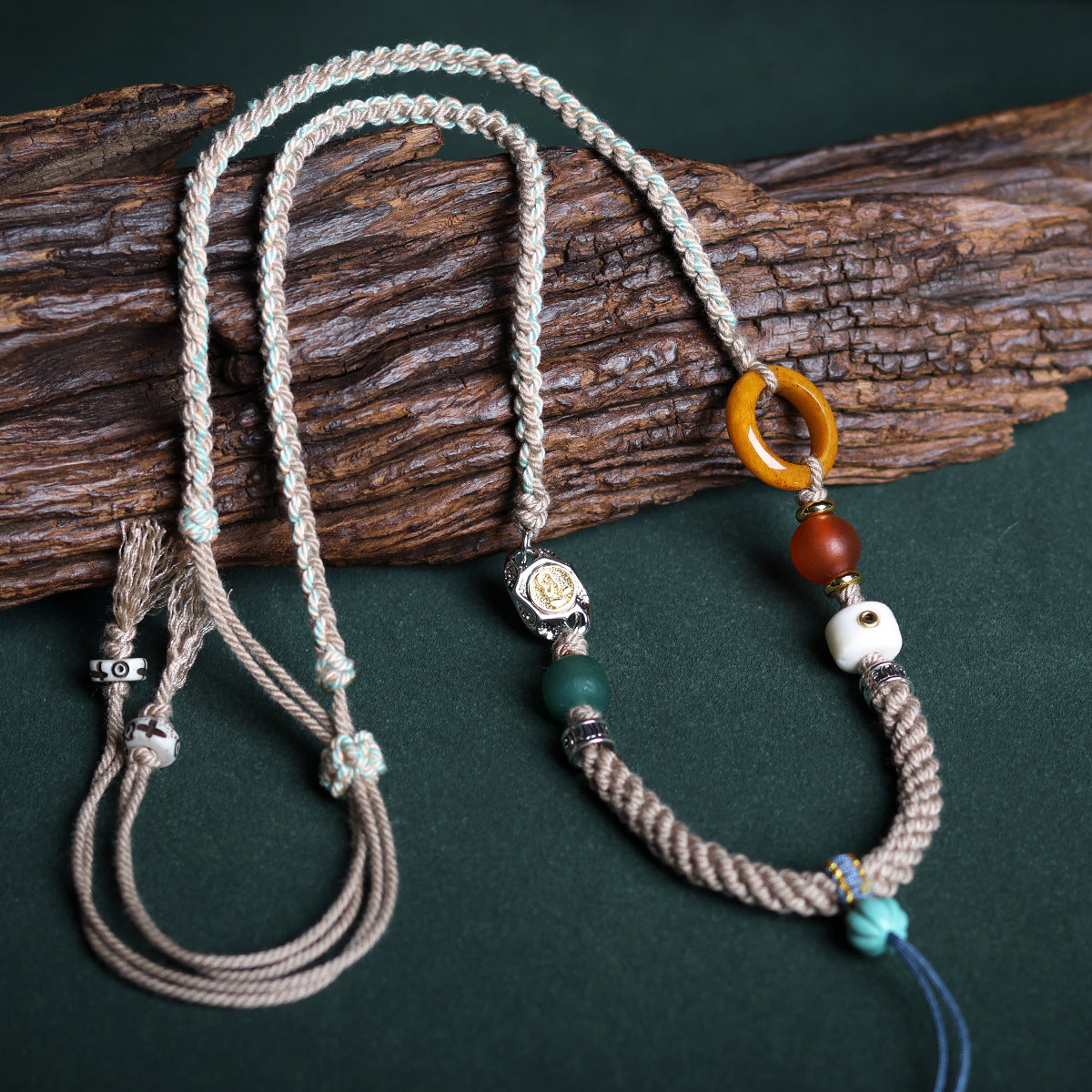 Tibetan Handmade Braided Rope Beeswax Jade Necklaces