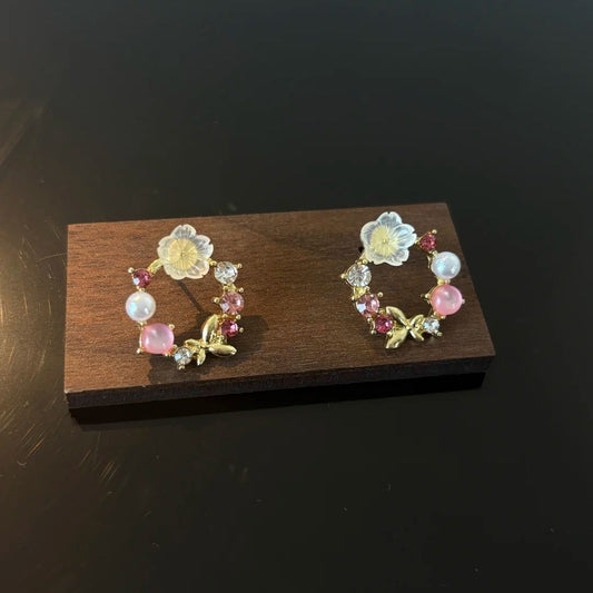 Women's Sier Crystal Flowers Exquisite Sweet Light Rings