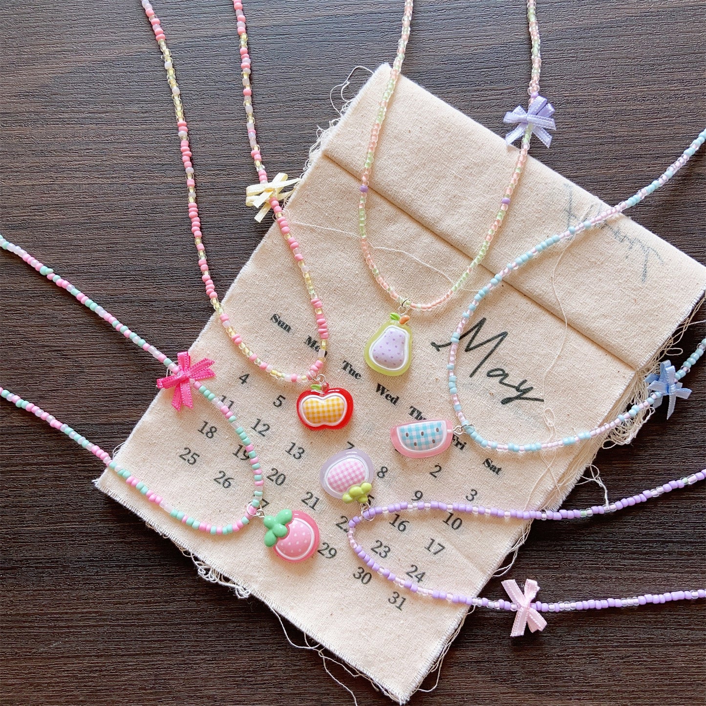 Seaside Style Colorful Beaded Bow Clavicle Chain Necklace