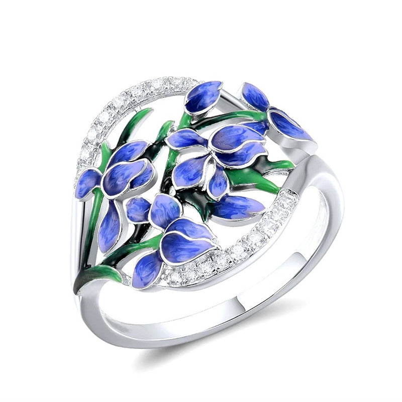 Women's Shi Painting Oil Lily Small Fresh Three-dimensional Blooming Ring
