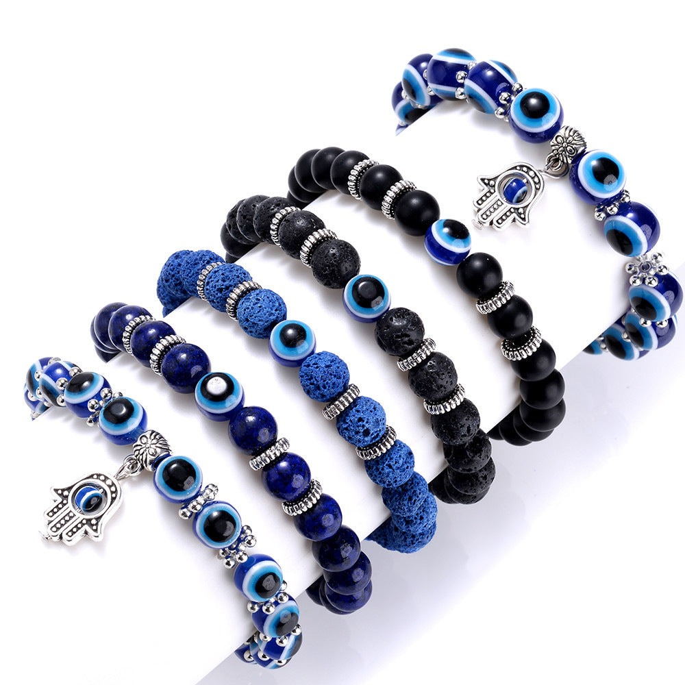 Blue Volcanic Rock Bead Devil Eye Fatima Bracelets
