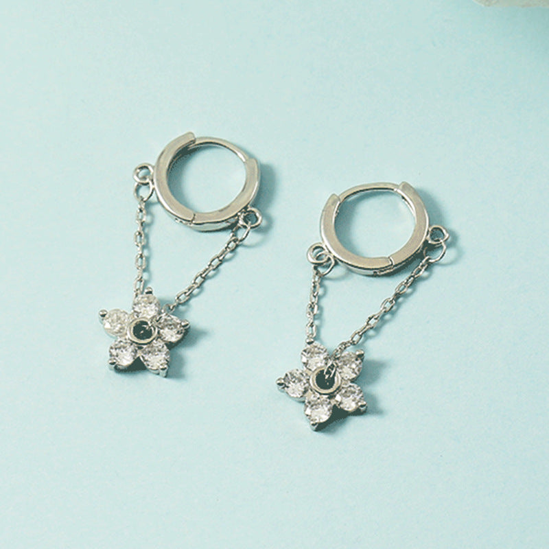 Sweet Flower Zircon High-grade Tassel Hook Eardrops Ear Buckle