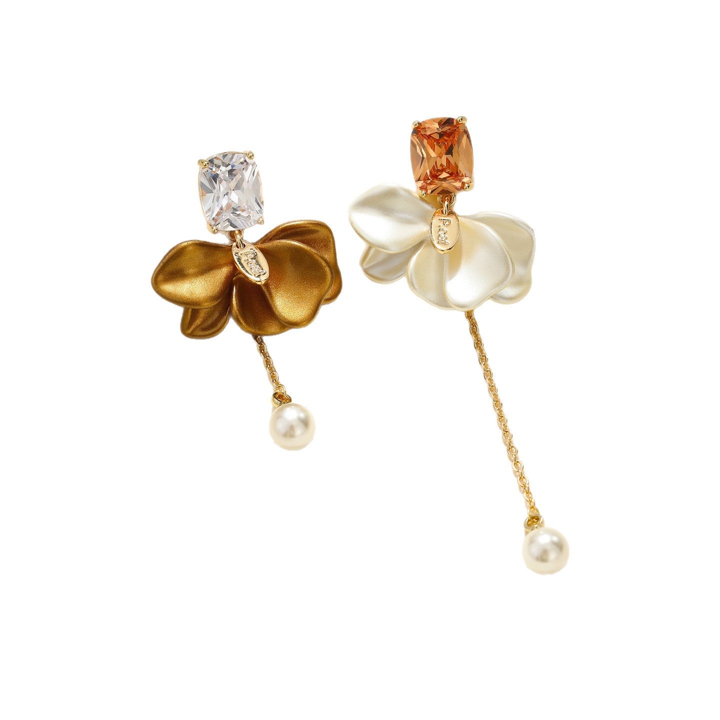 Women's French Style Zircon Flower Tassel Pearl Temperament Entry Lux Earrings