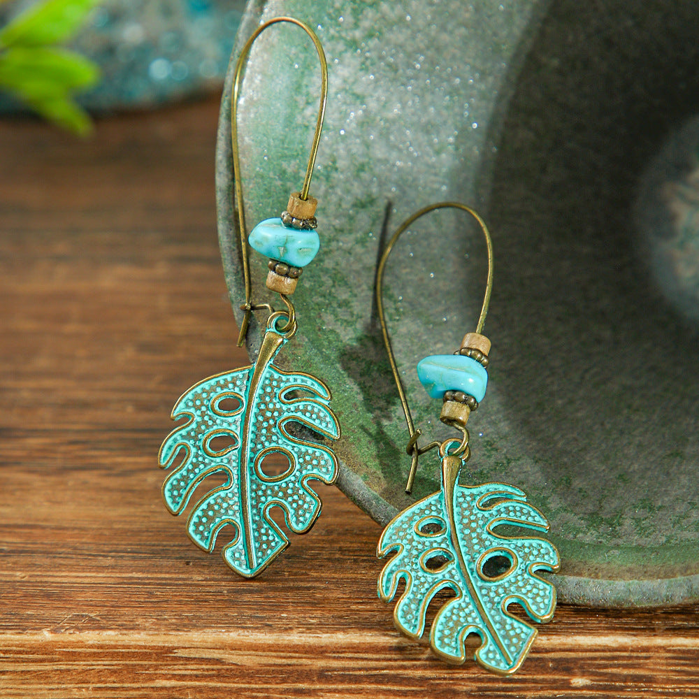 Ancient Bronze Metal Exaggerated Carved Female Earrings