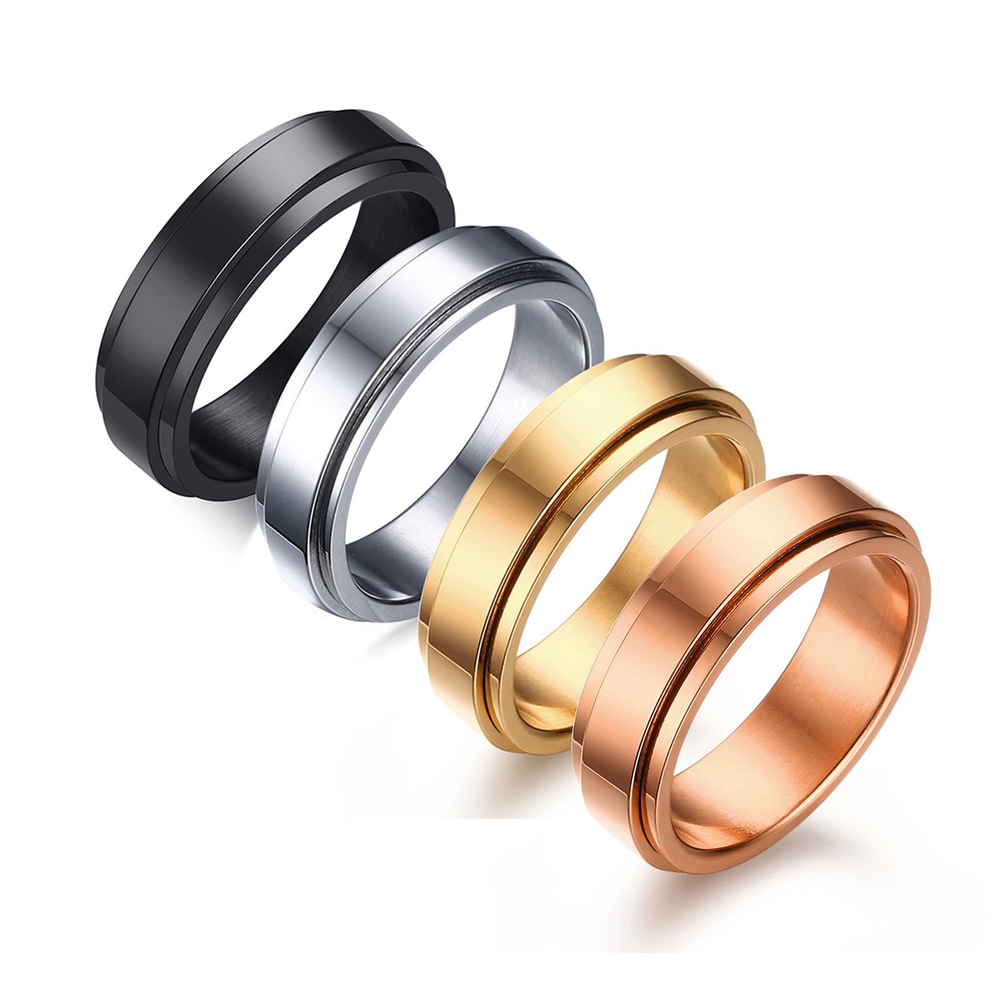 Women's & Men's Rotatable Stainless Steel Couple Golden Rotating Glossy Rings