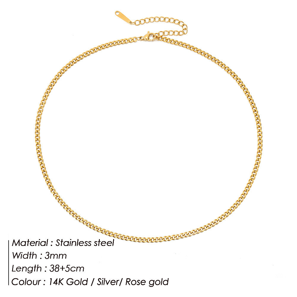 Women's & Men's Cuban Link Chain Stainless Steel Street Sweater Gold Necklaces