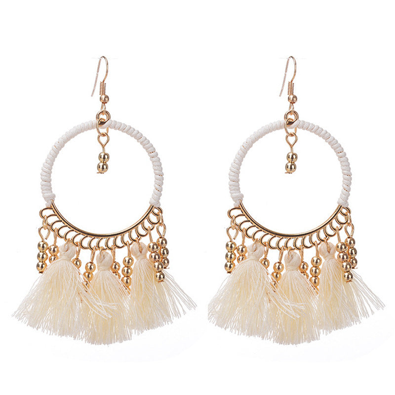 Women's Ethnic Style Bead Tassel Hand-woven Yunnan Earrings