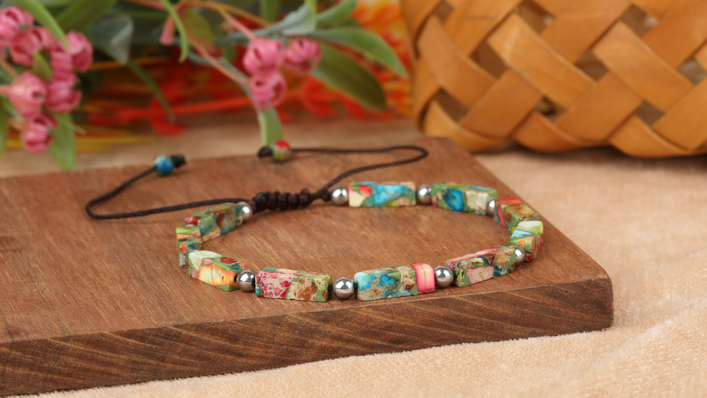 Women's Hand Weaving Bohemian Holiday Colorful Stone Bracelet
