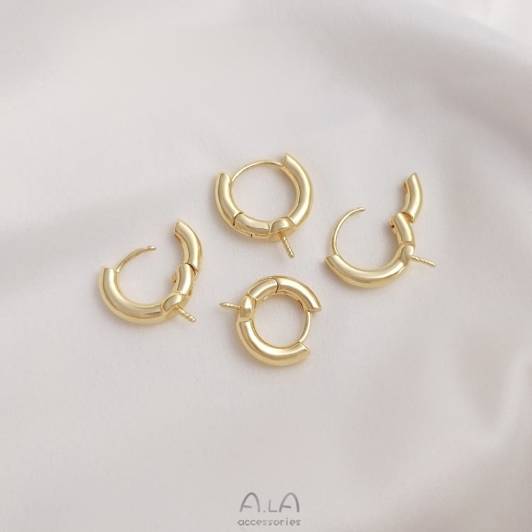 Bag Real Gold Color Retaining Round Half Hole Bead Earrings
