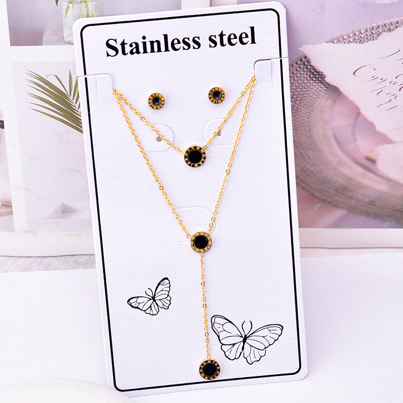 Elegant Round Eye Double Fringed Zircon Shell Love Heart Necklaces