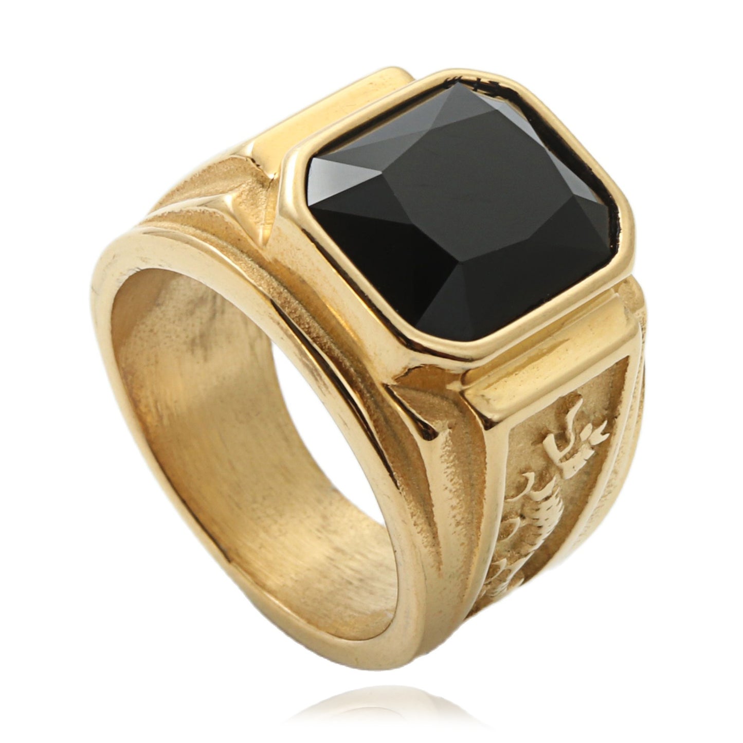 Men's Titanium Steel Gem Double Dragon Retro Trendy Personality Rings