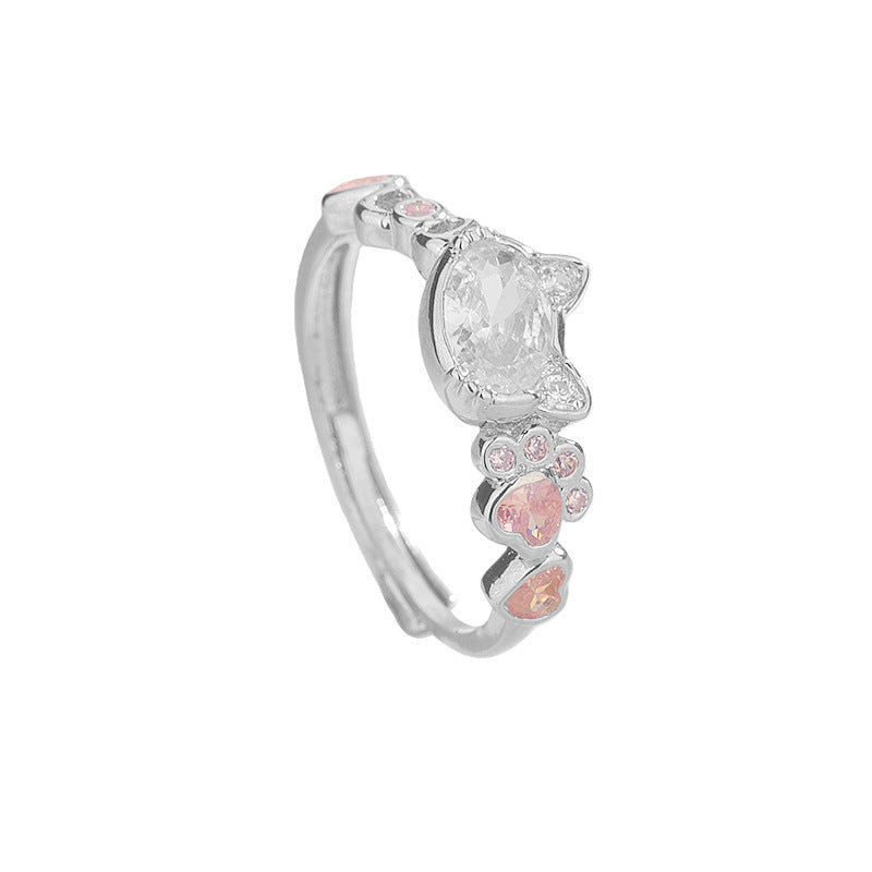 Sweet Girlish Style Love Lesser Panda Print Shining Pink Kitten Ring