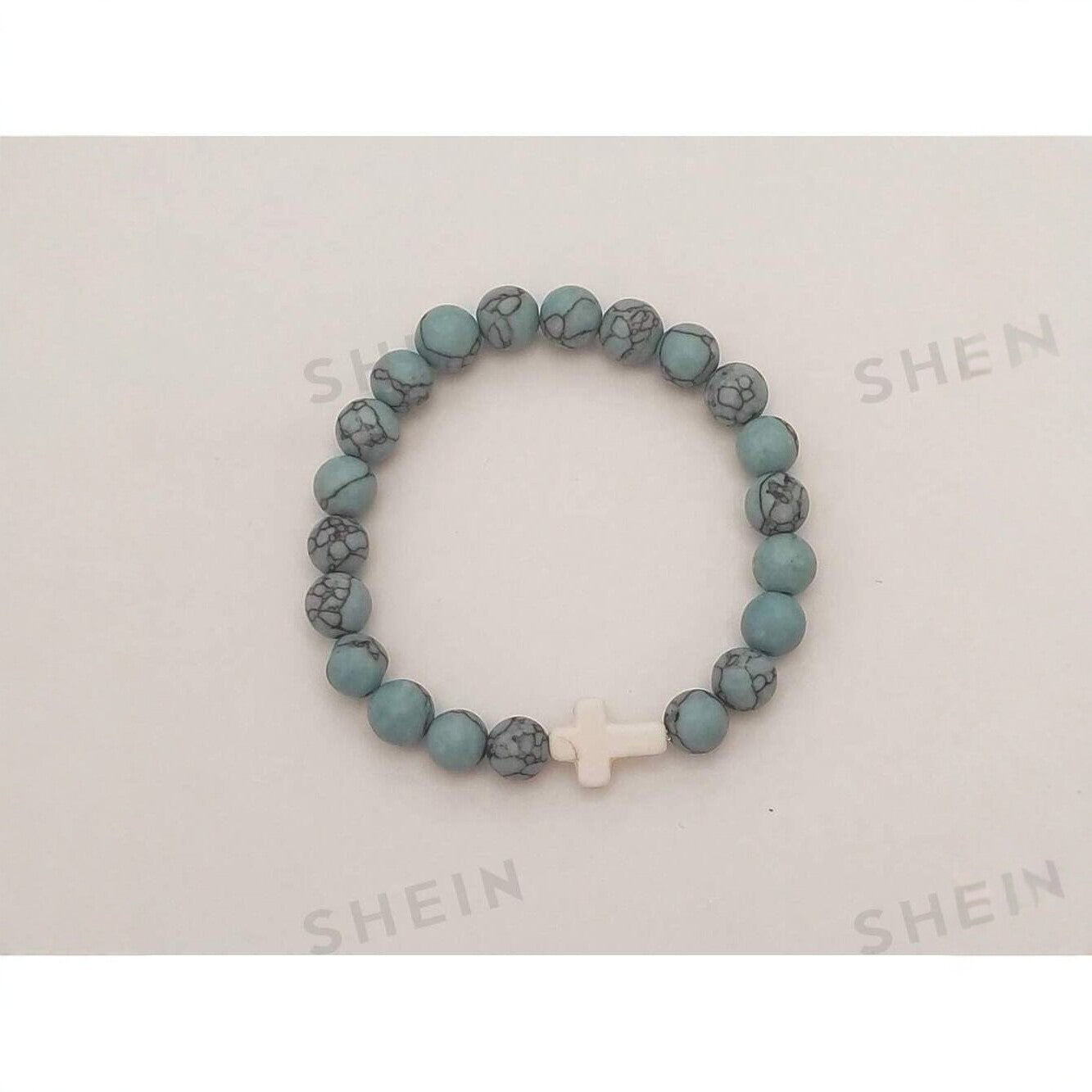 Natural Stone Cross Turquoise Beaded Elastic Couple Bracelet