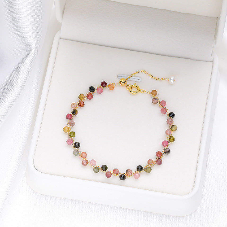 Women's Natural Stone Color Cut Tourmaline Aquamarine Hand Accessory Hand-woven High-grade Bracelets