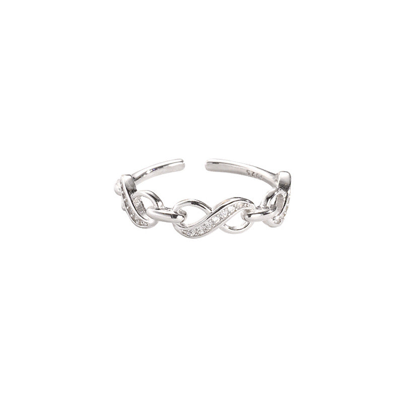 Women's Open Mouth Cross Geometric Korean Style Zircon Chain Dual Layer Ring