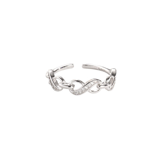 Women's Open Mouth Cross Geometric Korean Style Zircon Chain Dual Layer Ring