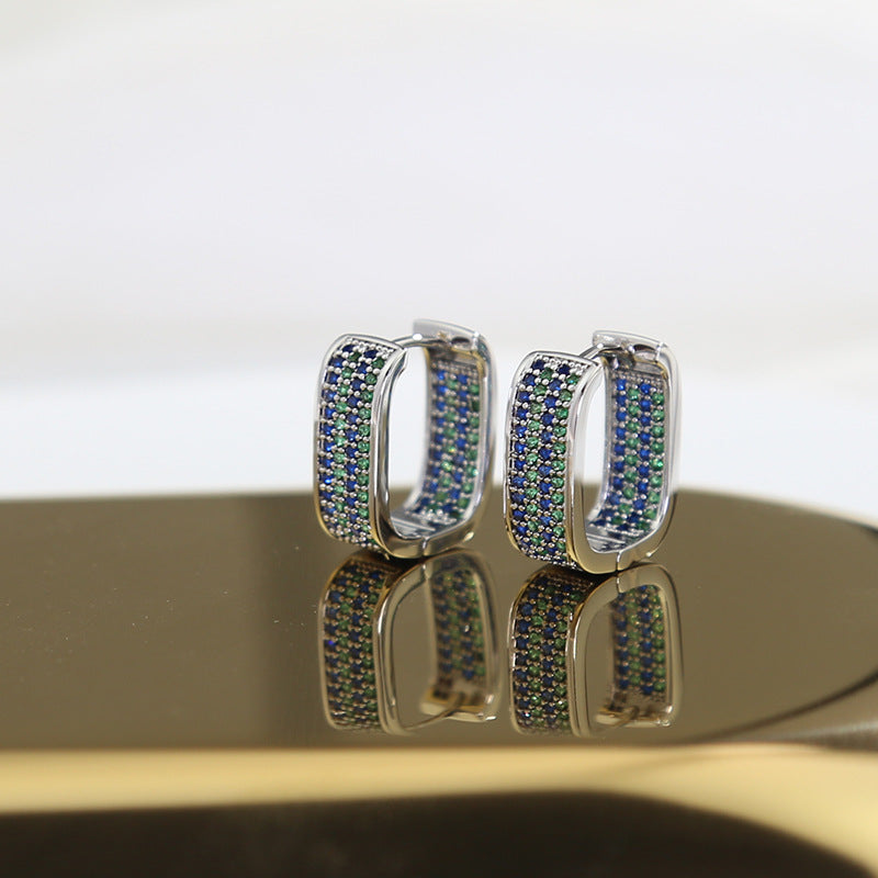 Luxury Style Geometric Simple Female Micro Inlaid Zirconium Unique Design Earrings
