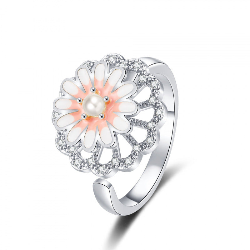 Women's Little Daisy Fashion Rotatable Glaze Flowers Switchable Index Rings