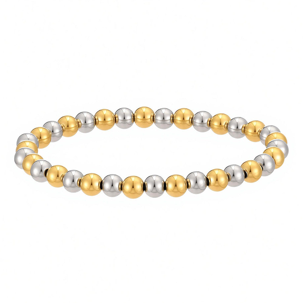 Texture Waterproof Hard-wearing Stainless Steel Mixed Color Two-color Round Beads Bracelet