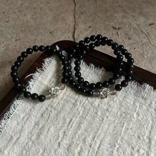 Women's Chinese Style Blackwood Lotus Sier Natural Gray Agate Beaded Bracelets