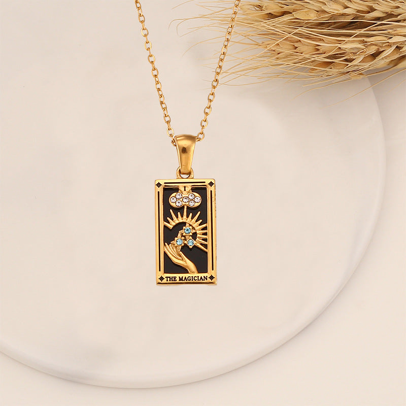Real Gold Vintage Tarot With Diamond Dripping Necklace