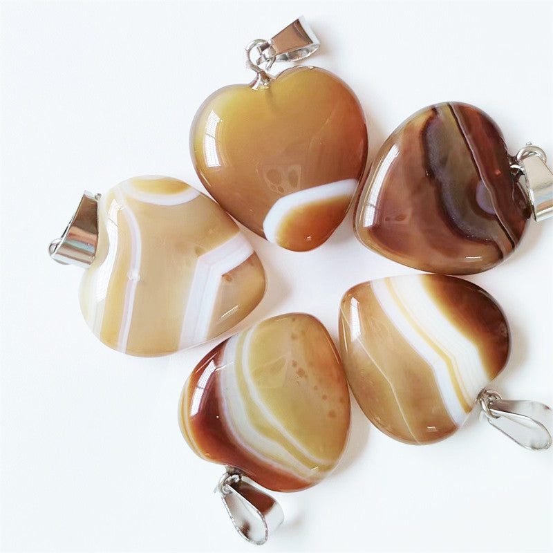 Stone Love Crystal Agate Heart Peach Pendants