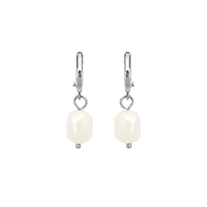Irregular Pearl Clip Personality Ancient Style Shaped Baroque Earrings