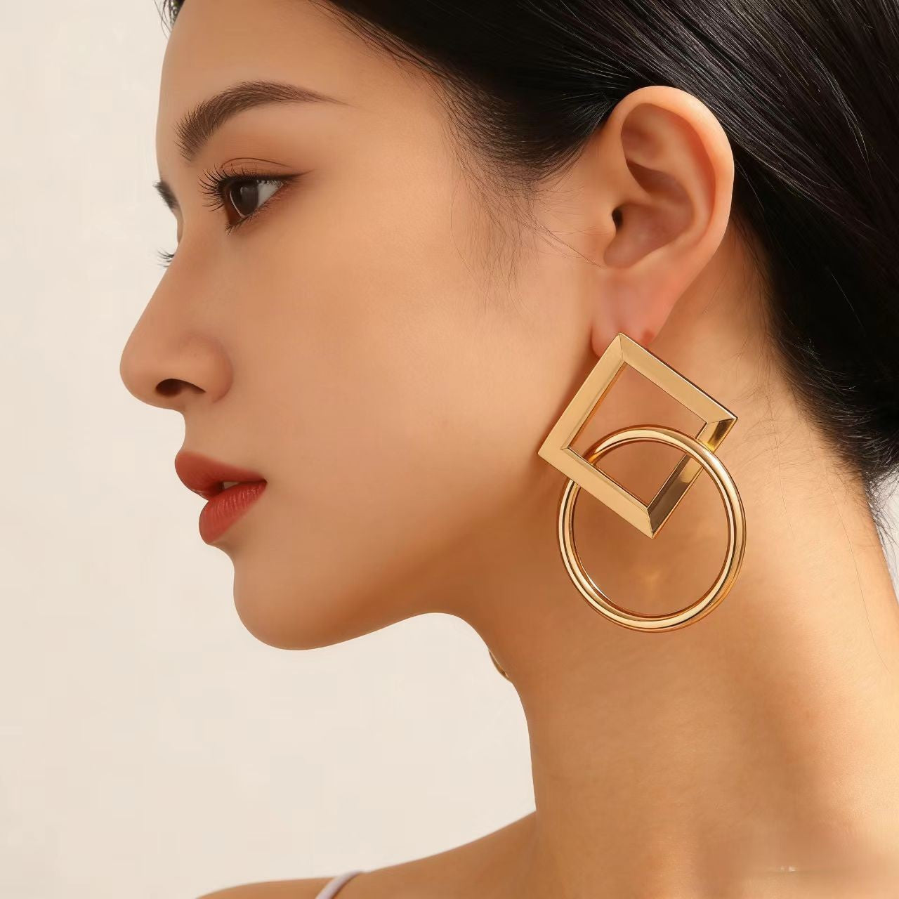 Square Round Joint Minimalist Geometric Hollow Fresh Lady Metal Rings