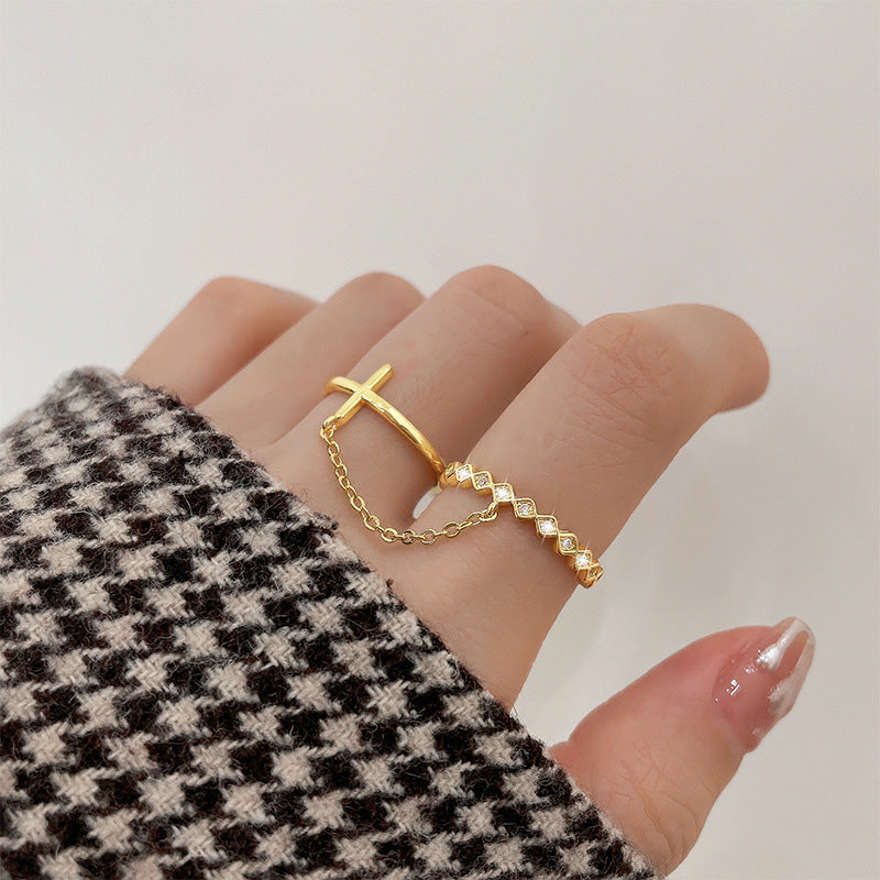 One-piece Cross Fashion Trendy Niche Geometric Double Ring