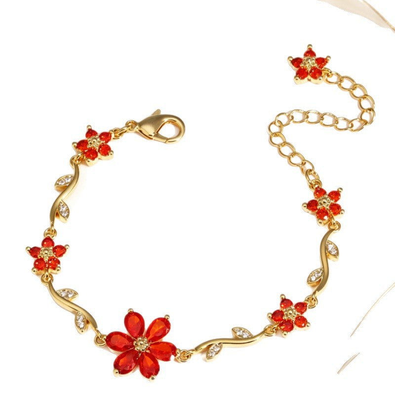 Light Luxury Diamond Five Petal Flower Branch Leaf Creative Petals Bracelets