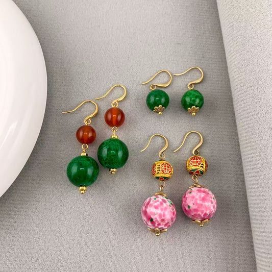 Women's Glass Vintage Frog Skin Contrast Color Ear Light Luxury High-grade Stud Earrings