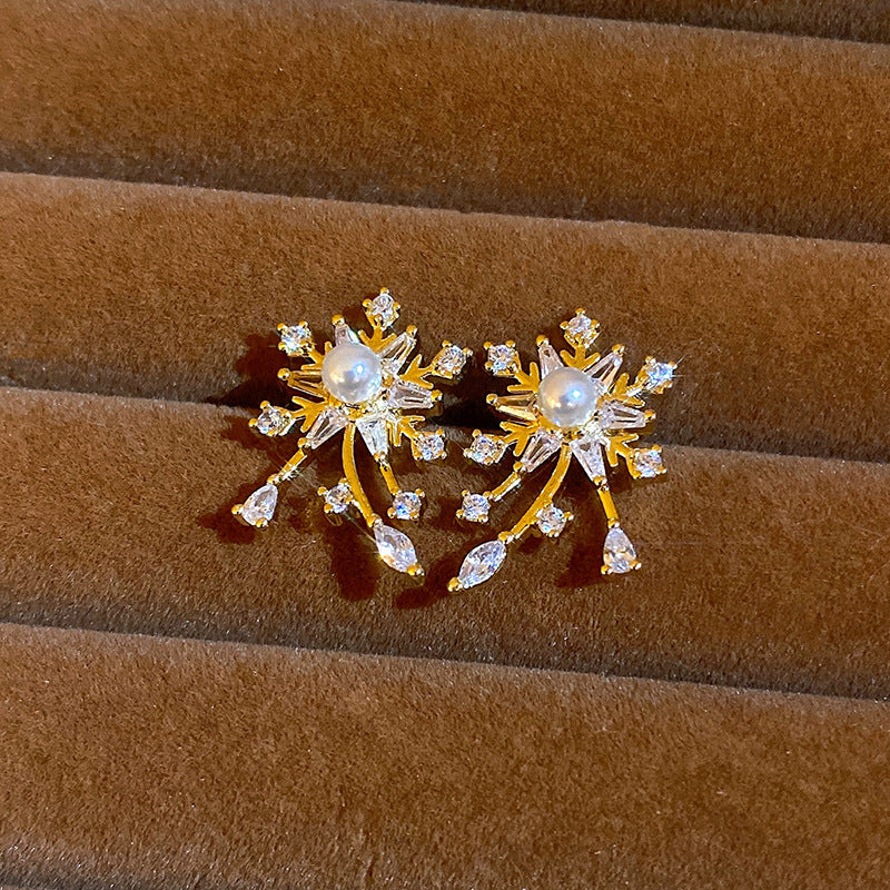 Women's Needle Inlaid Zircon Leaves Tassel Personalized Design Earrings