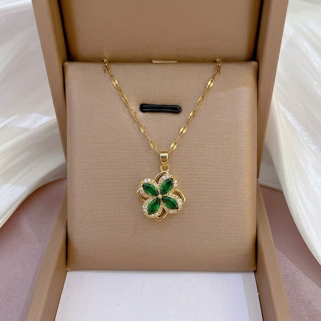 Design Rotating Bauhinia Zircon Flower Gas Clavicle Chain Necklace
