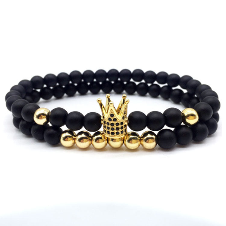 Black Grinding Micro Inlaid Zircon Crown Couple Low Bracelet