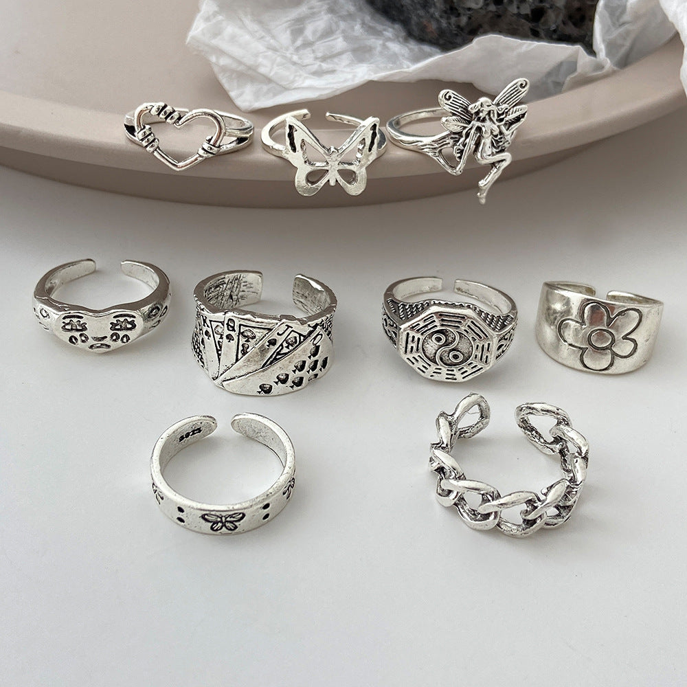 Vintage Crying Face Set Poker Hollow Rings