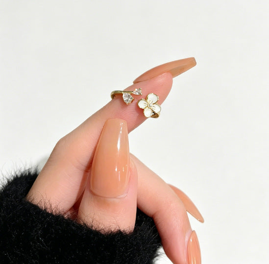 Dignified Flowers Female Sweet Pearl Zircon Versatile Opening Rings