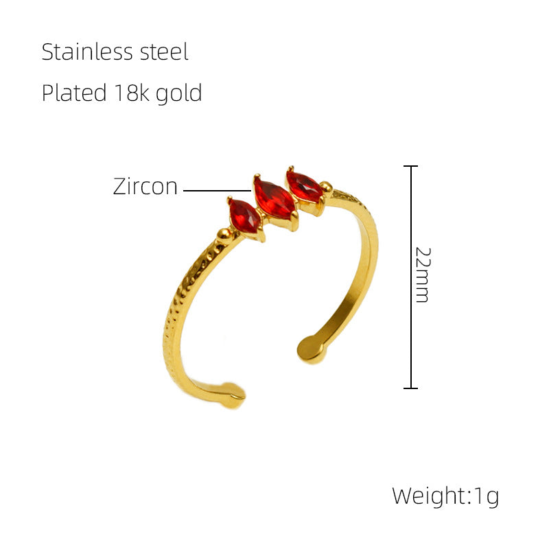 Women's Gold Stainless Steel Inlaid Zircon Geometric Fashion Titanium Opening Ring