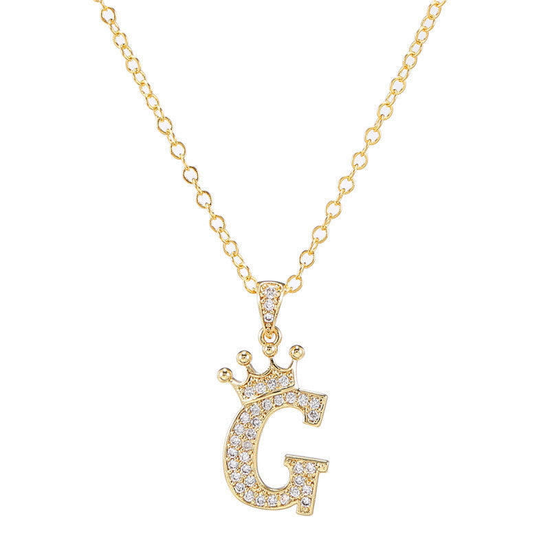 Zircon Crown English Letter Design Gold Clavicle Necklace