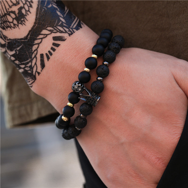 Ornament Black Frosted Stone Lava Mixed Wear Crown Long Bracelets