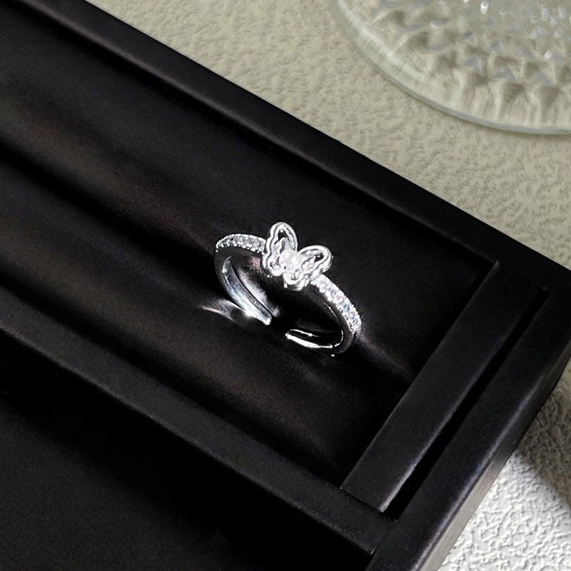 Sweet Style Niche Design Butterfly Flower Female Lace Hollow Out Ring