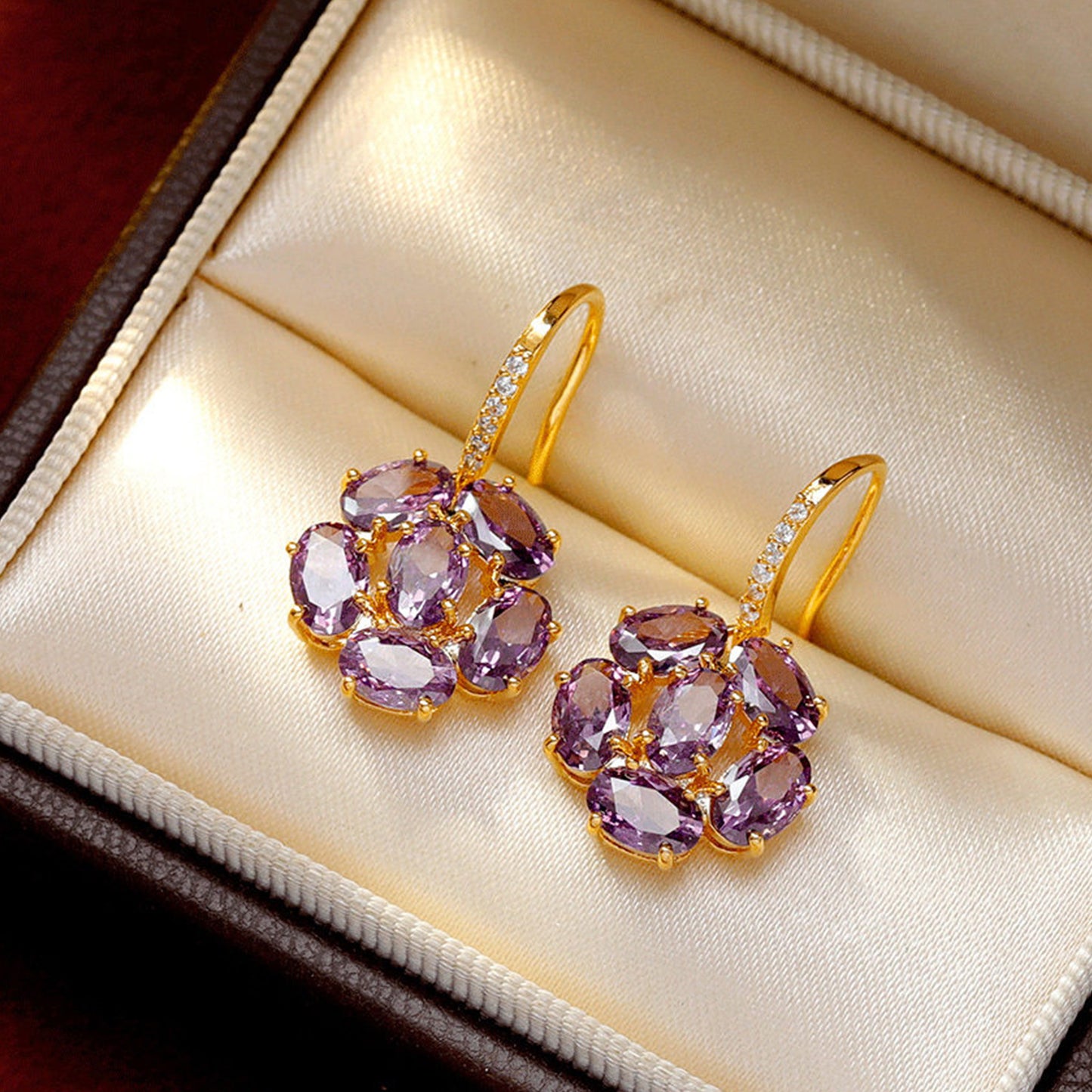 Women's Purple Zircon Flower Ear Hook High-grade Light Luxury Unique Earrings