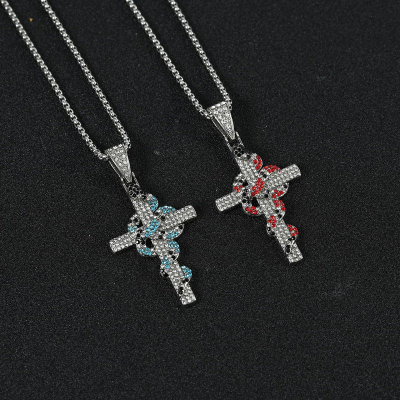 Men's Snake Cross Titanium Steel Couple Retro Personalized Hip Hop Necklace