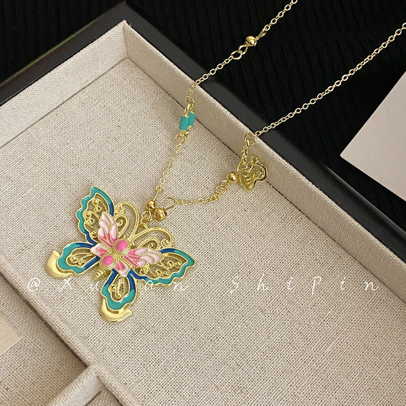 Golden Colorful Butterfly Female Niche National Style Trendy Light Necklaces
