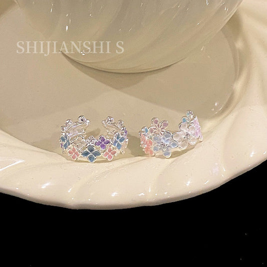 Women's Field French Colorful Flowers Hydrangea Open Ring